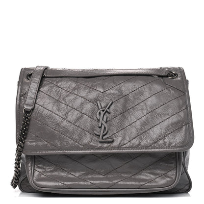 Saint Laurent Crinkled Calfskin Matelasse Monogram Large Niki Chain Satchel Fog 1 of 8