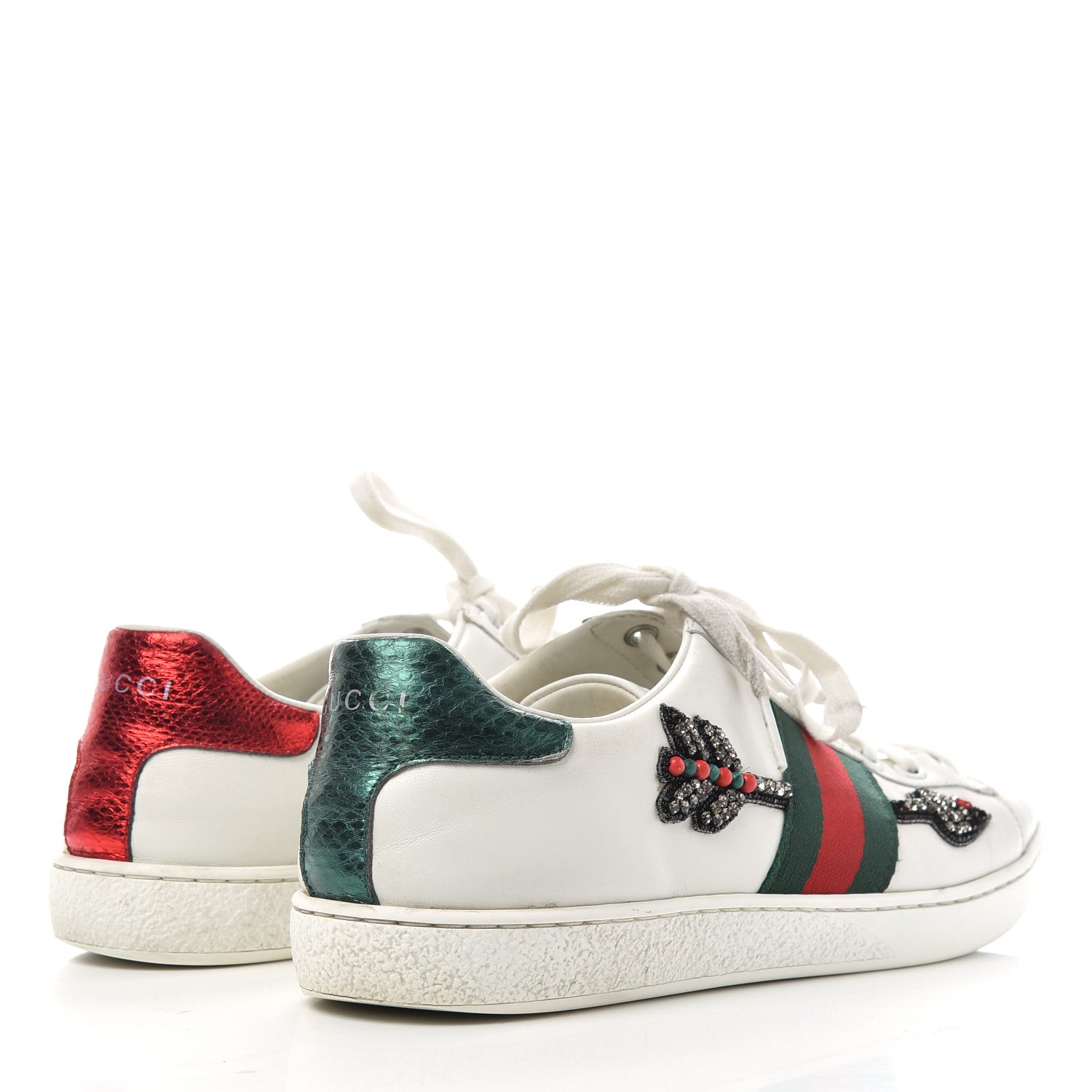 Gucci Calfskin Web Studded Arrow Ace Sneakers 38 White 4 of 12