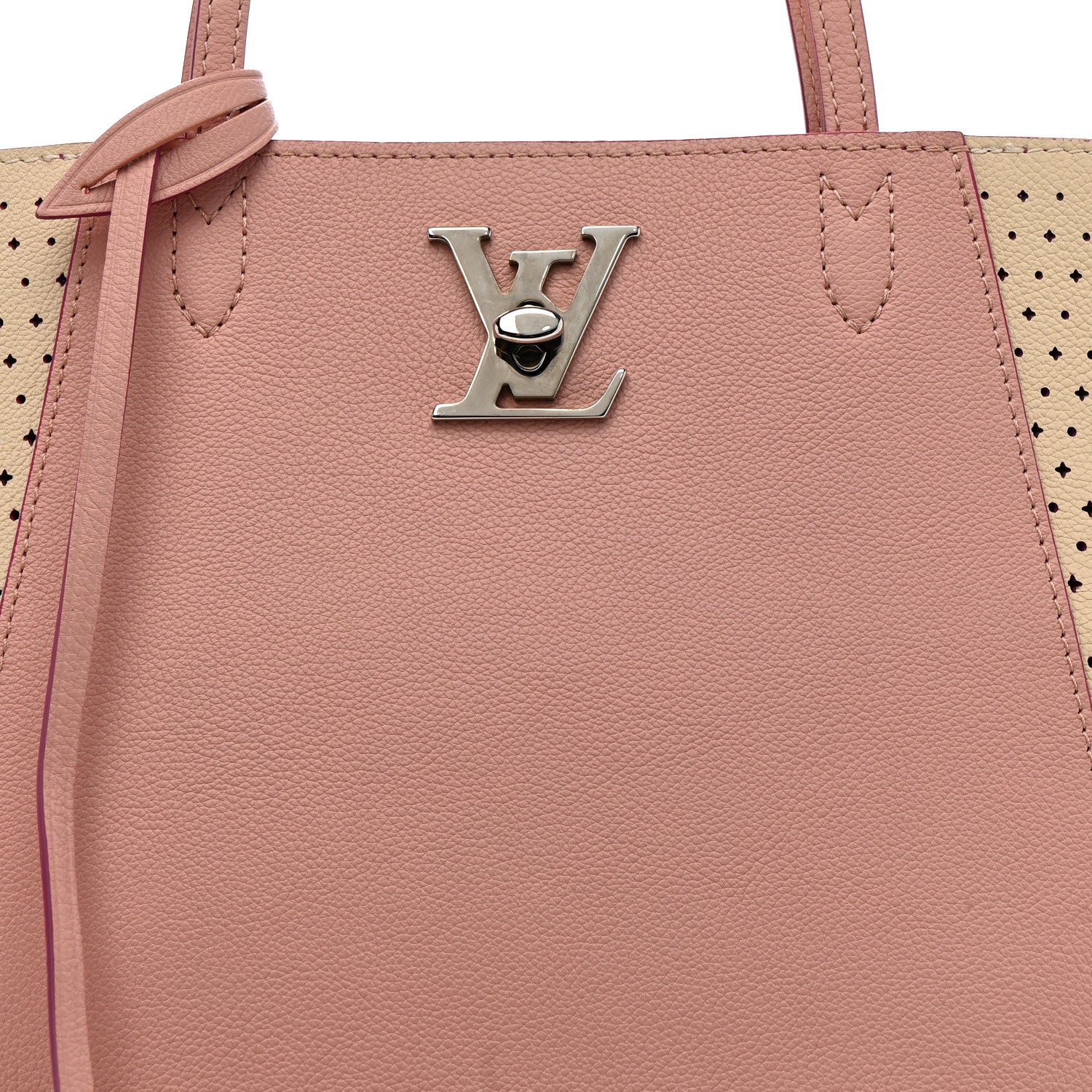 Louis Vuitton Calfskin Perforated Lockme Cabas Rose Poudre Creme 8 of 10