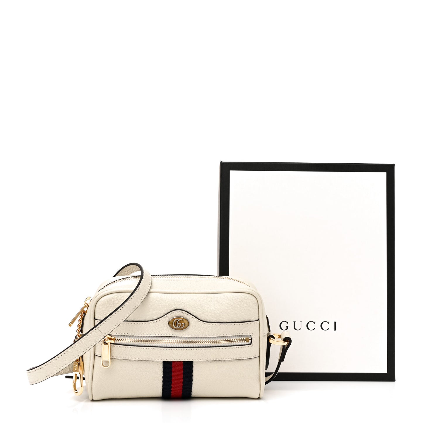 Textured Dollar Calfskin Web Mini Ophidia Shoulder Bag Mystic White