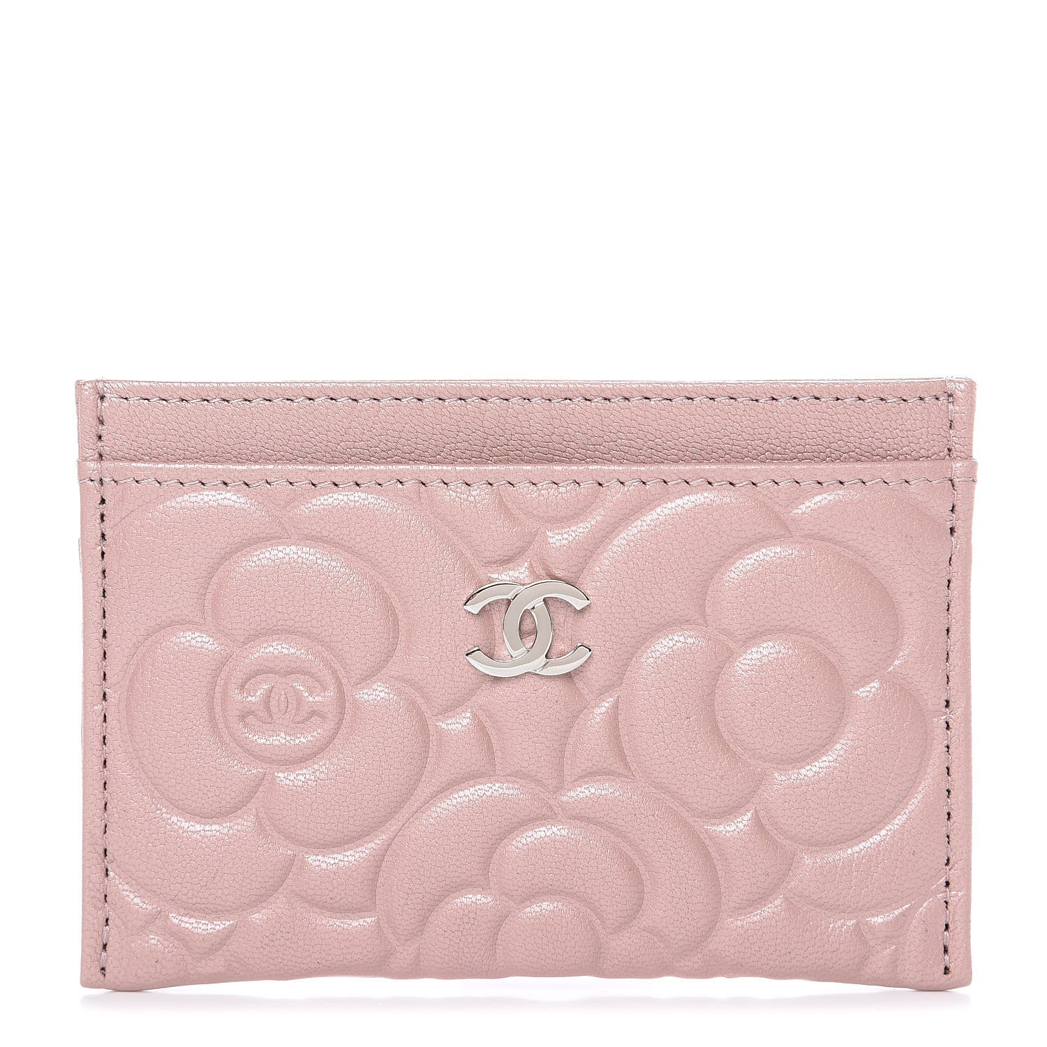 Chanel Goatskin Camellia Embossed Card Holder Light Pink 1 of 9