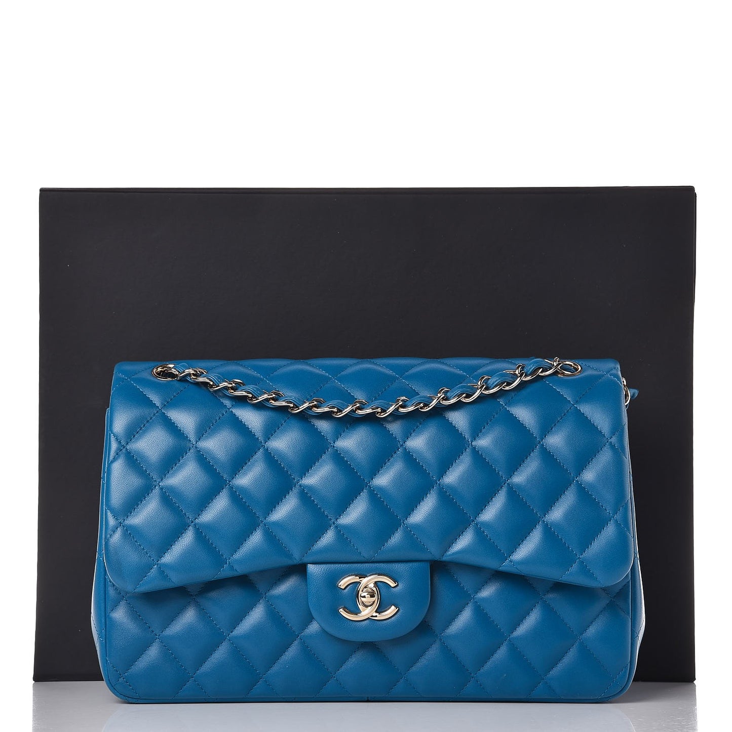 Lambskin Quilted Jumbo Double Flap Blue