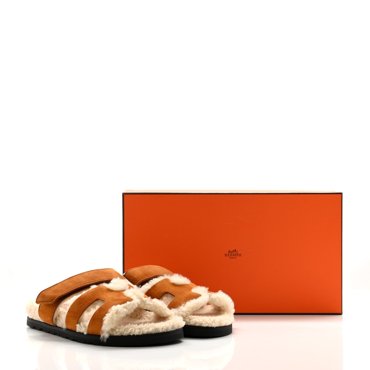 Hermes Suede Goatskin Woolskin Womens Chypre Sandals 37.5 Brun Fume Ecru 8 of 8