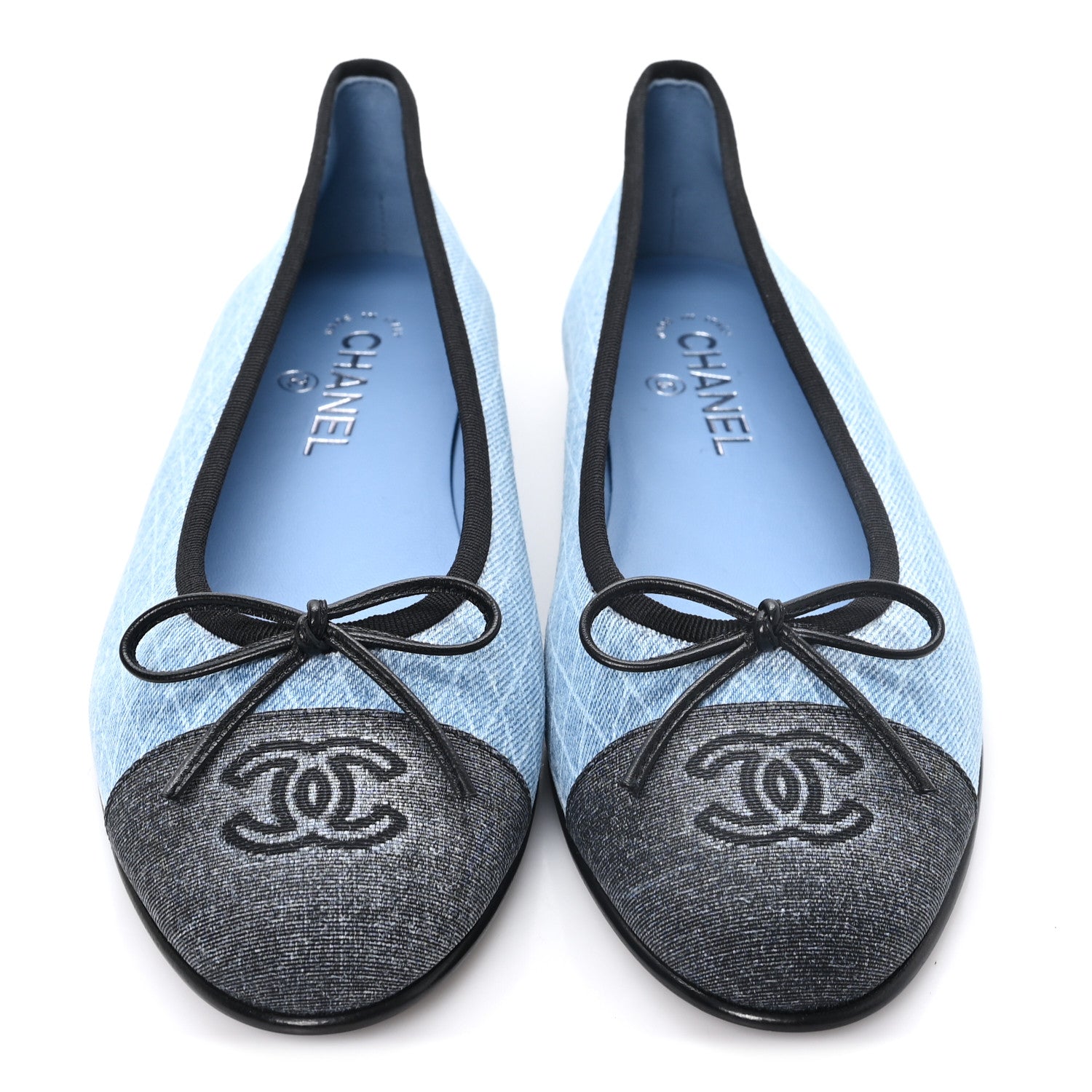 Chanel Denim Printed Quilt CC Cap Toe Ballerina Flats 40 Light Blue Dark Grey 3 of 10