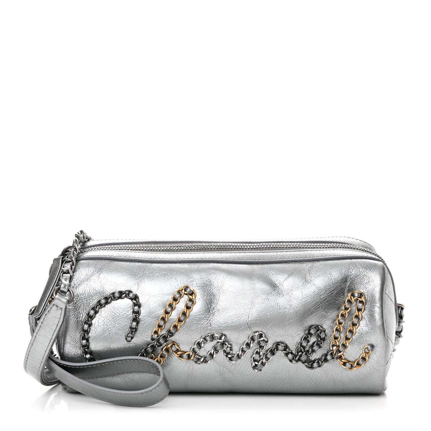 Metallic Lambskin Signe Bowling Bag Silver