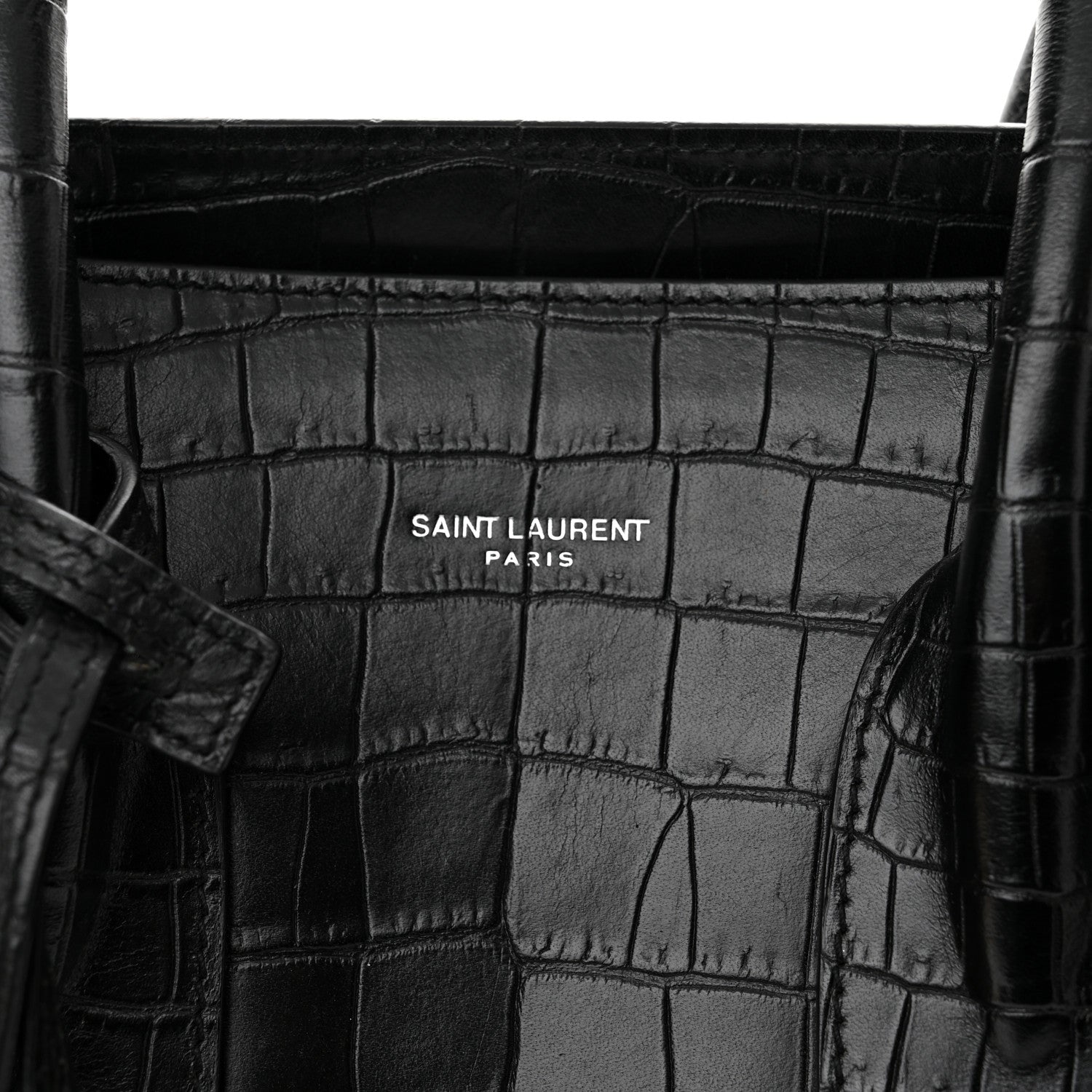 Saint Laurent Calfskin Crocodile Embossed Small Sac de Jour Black 7 of 9
