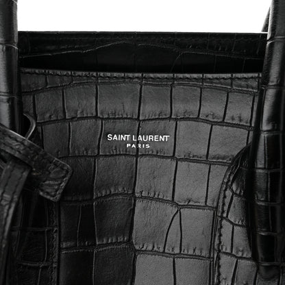Saint Laurent Calfskin Crocodile Embossed Small Sac de Jour Black 7 of 9