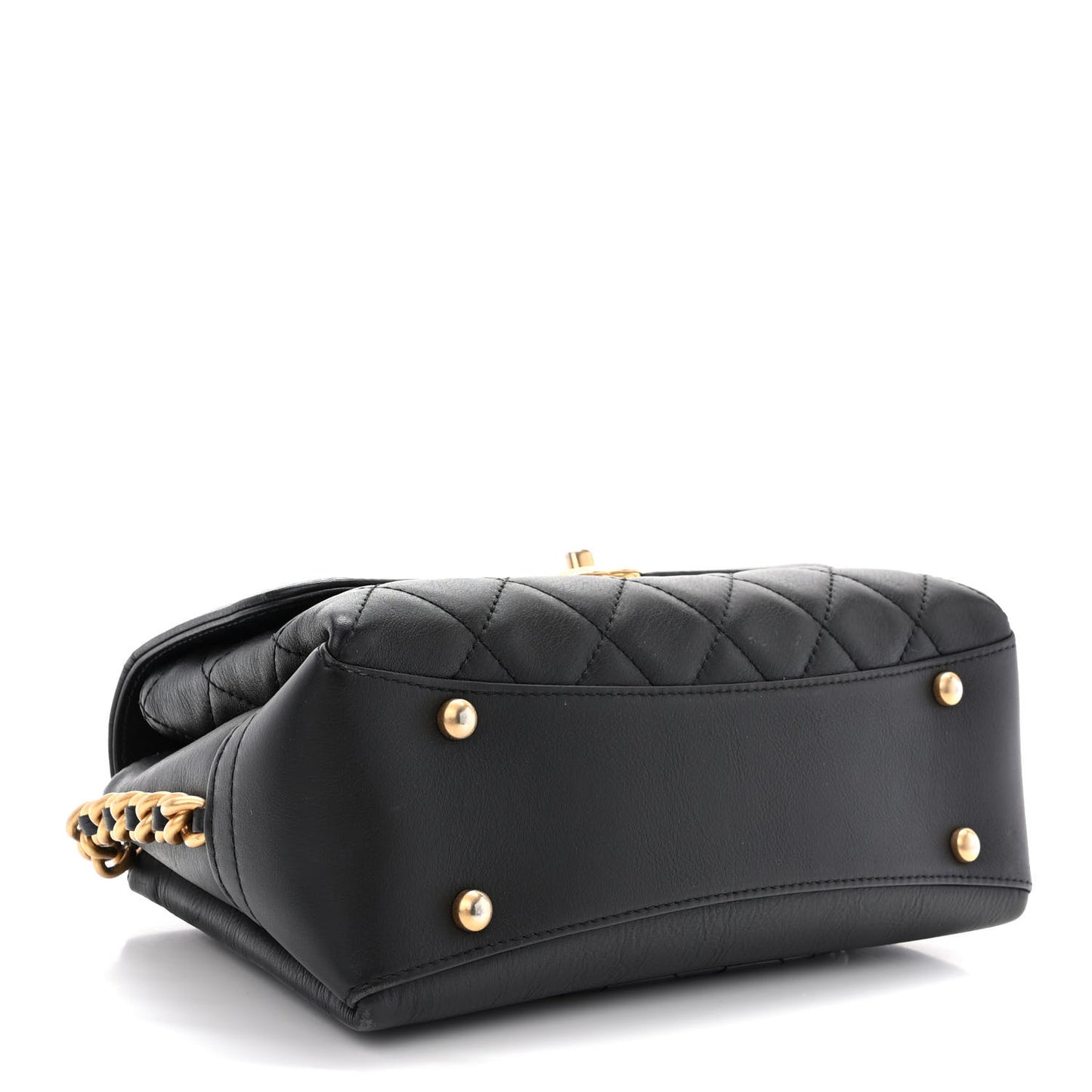 Calfskin Quilted Side Chain Compartment Flap Black