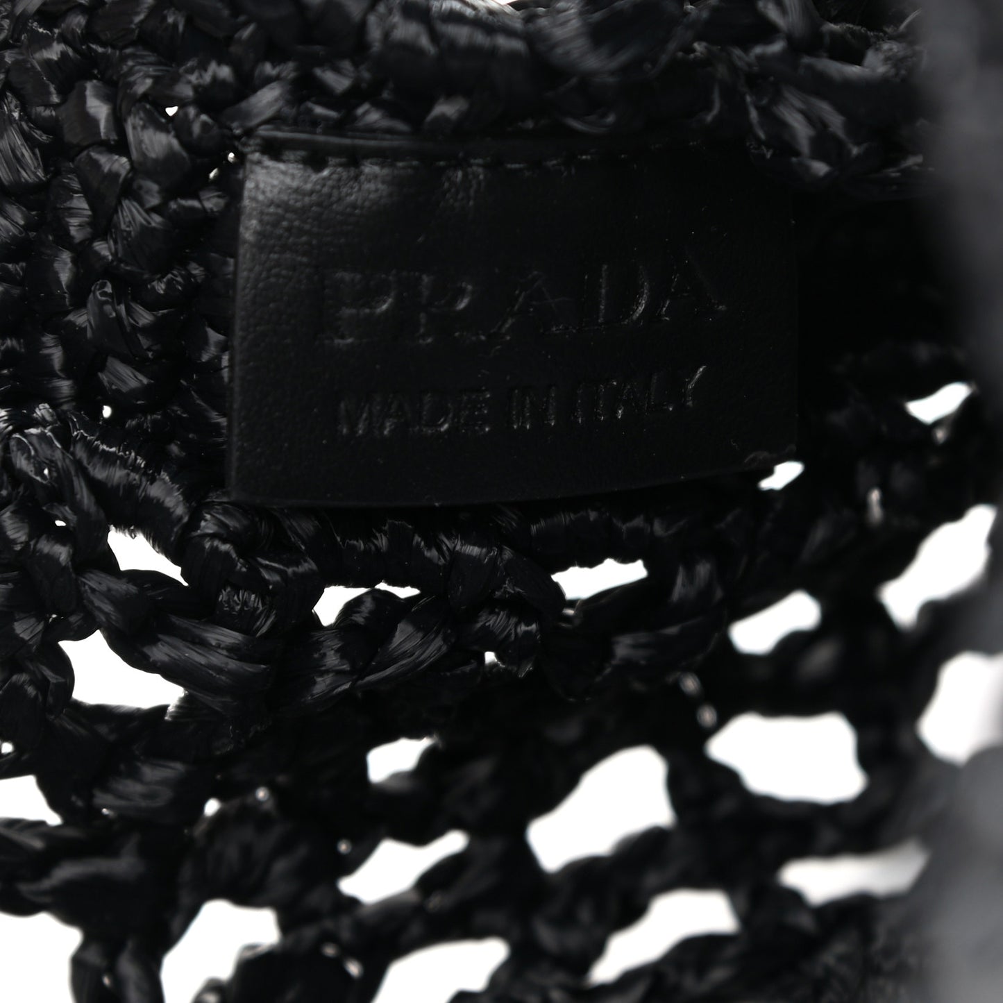 Yarn Raffia Effect Crochet Logo Embroidered Tote Bag Black