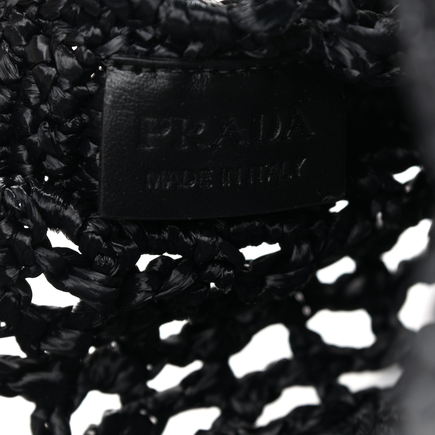 Prada Yarn Raffia Effect Crochet Logo Embroidered Tote Bag Black 5 of 9