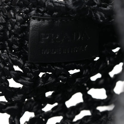 Prada Yarn Raffia Effect Crochet Logo Embroidered Tote Bag Black 5 of 9