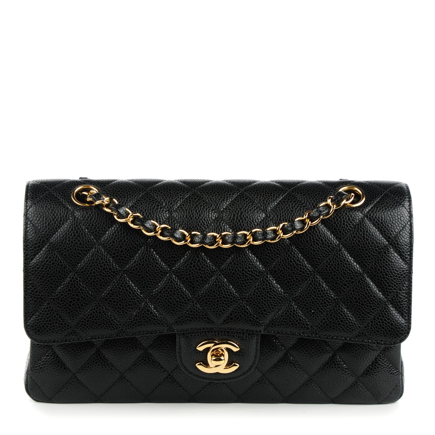 Caviar Quilted Medium Double Flap Black