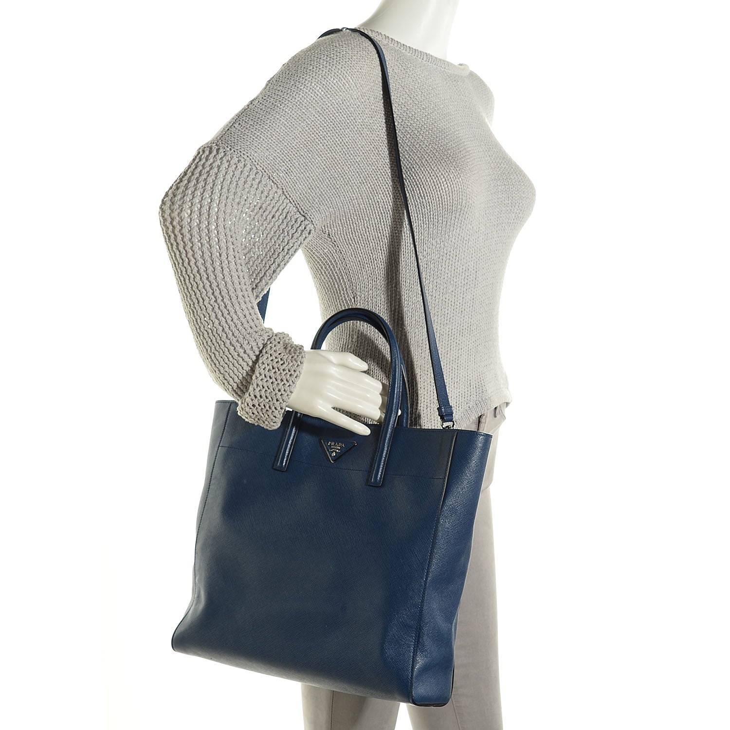 Prada Saffiano Small Soft Tote Bleuette 2 of 11