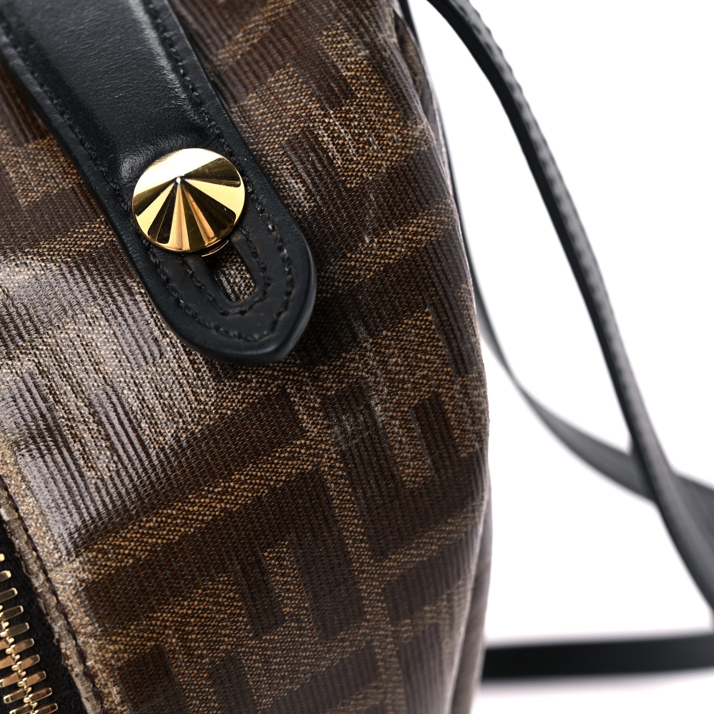 Glazed Fabric Vitello Century FF 1974 Stamp Patch Mini Backpack Mogano Panna Black