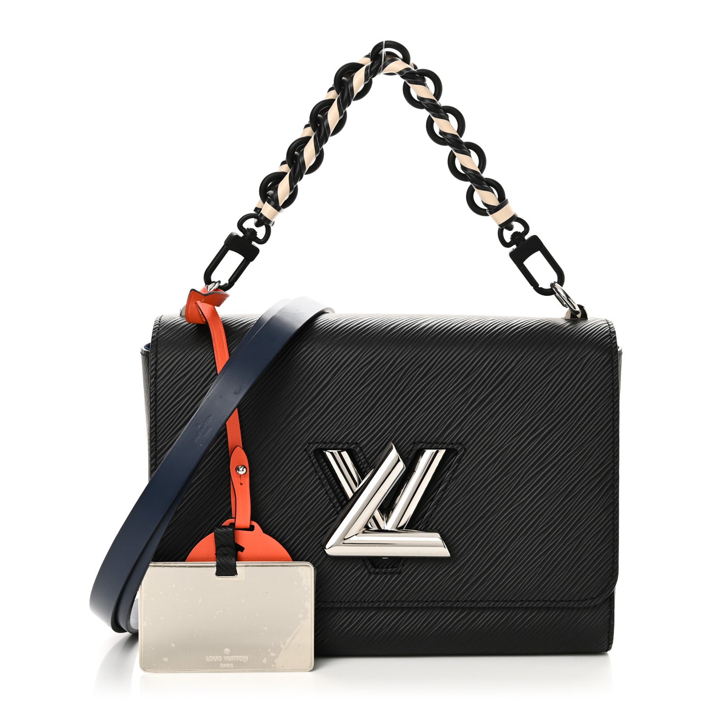 Epi Twist Braided Strap Shoulder Bag MM Black Orange Fluo Cobalt