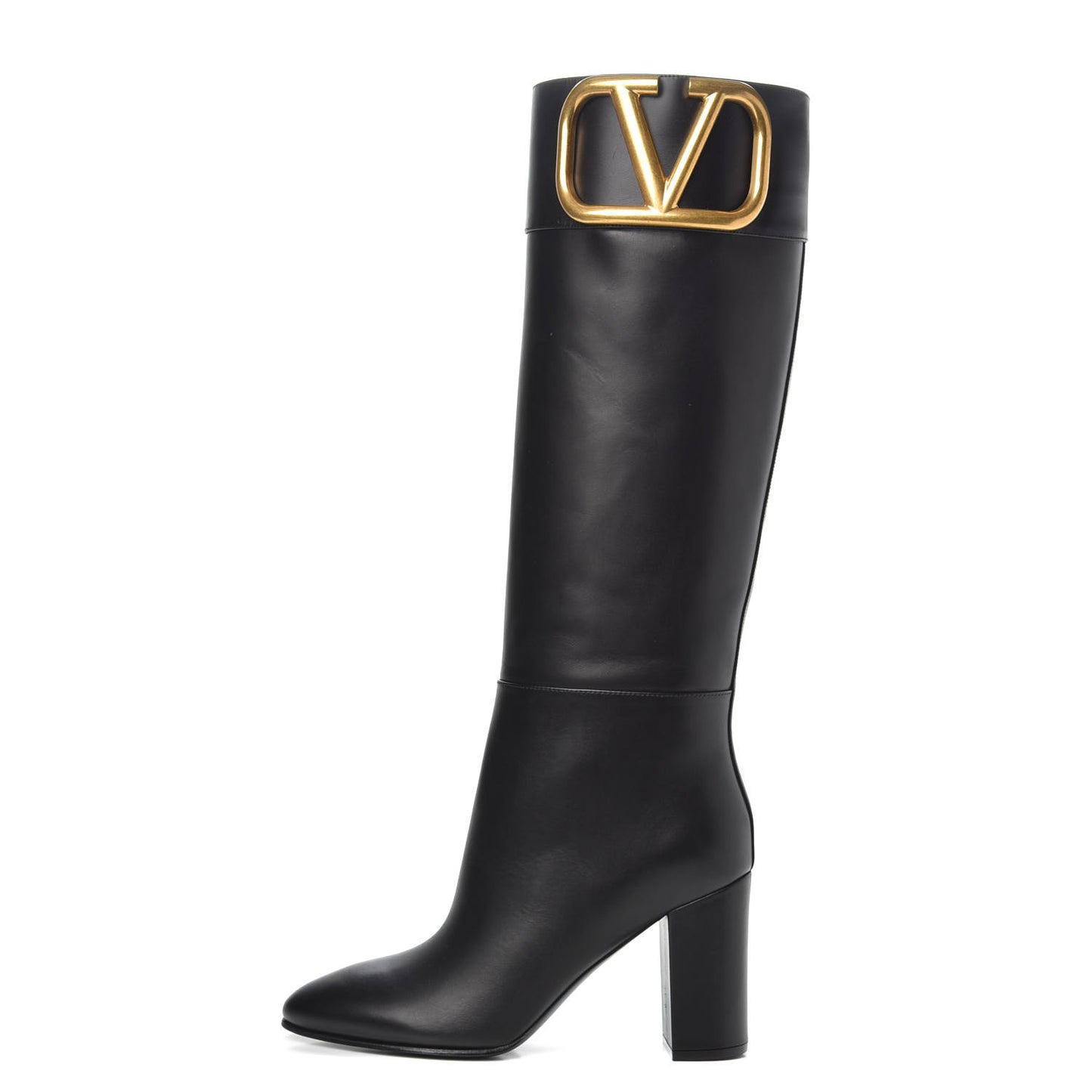 Calfskin VLOGO Knee High Boots 38 Black