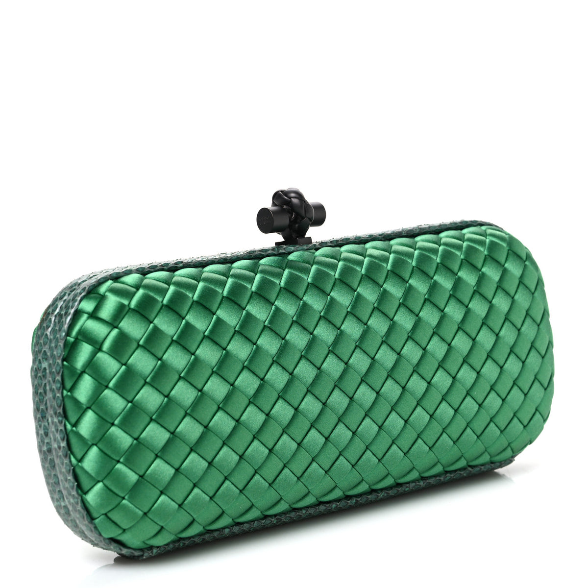 Bottega Veneta Satin Intreccio Impero Ayers Stretch Knot Clutch Emerald 3 of 7
