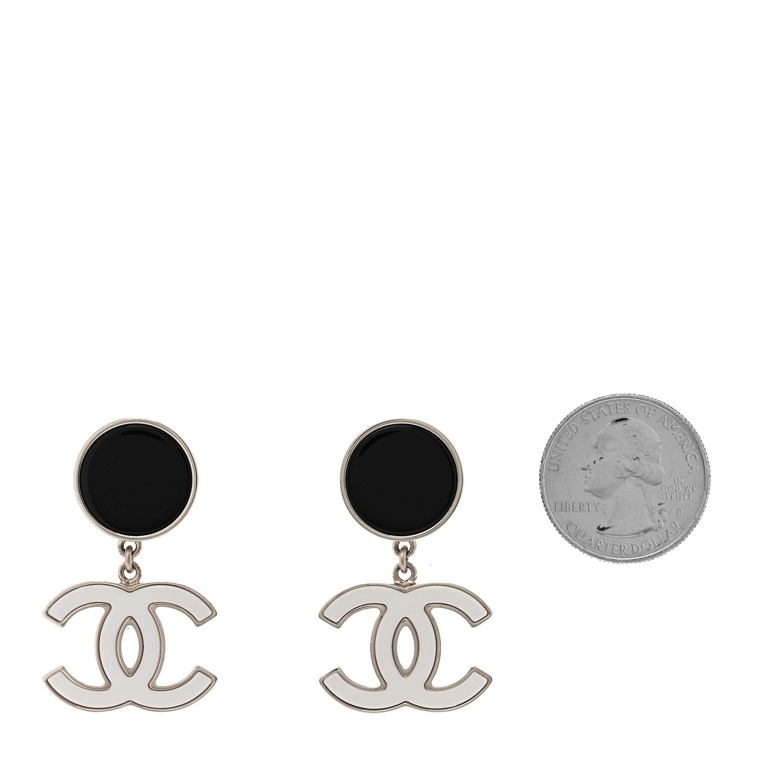 Chanel Enamel CC Drop Earrings Black White 2 of 5