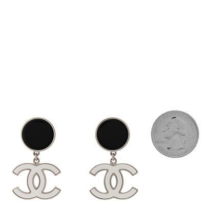 Chanel Enamel CC Drop Earrings Black White 2 of 5