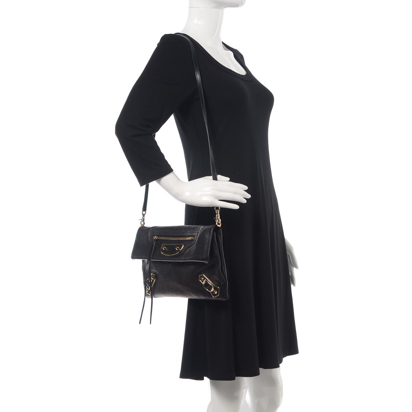 Chevre Gold Metallic Edge Hardware Envelope Clutch Black