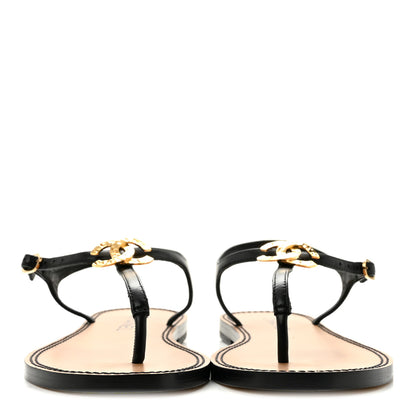 Chanel Lambskin CC Thong Sandals 38.5 Black Gold 3 of 11