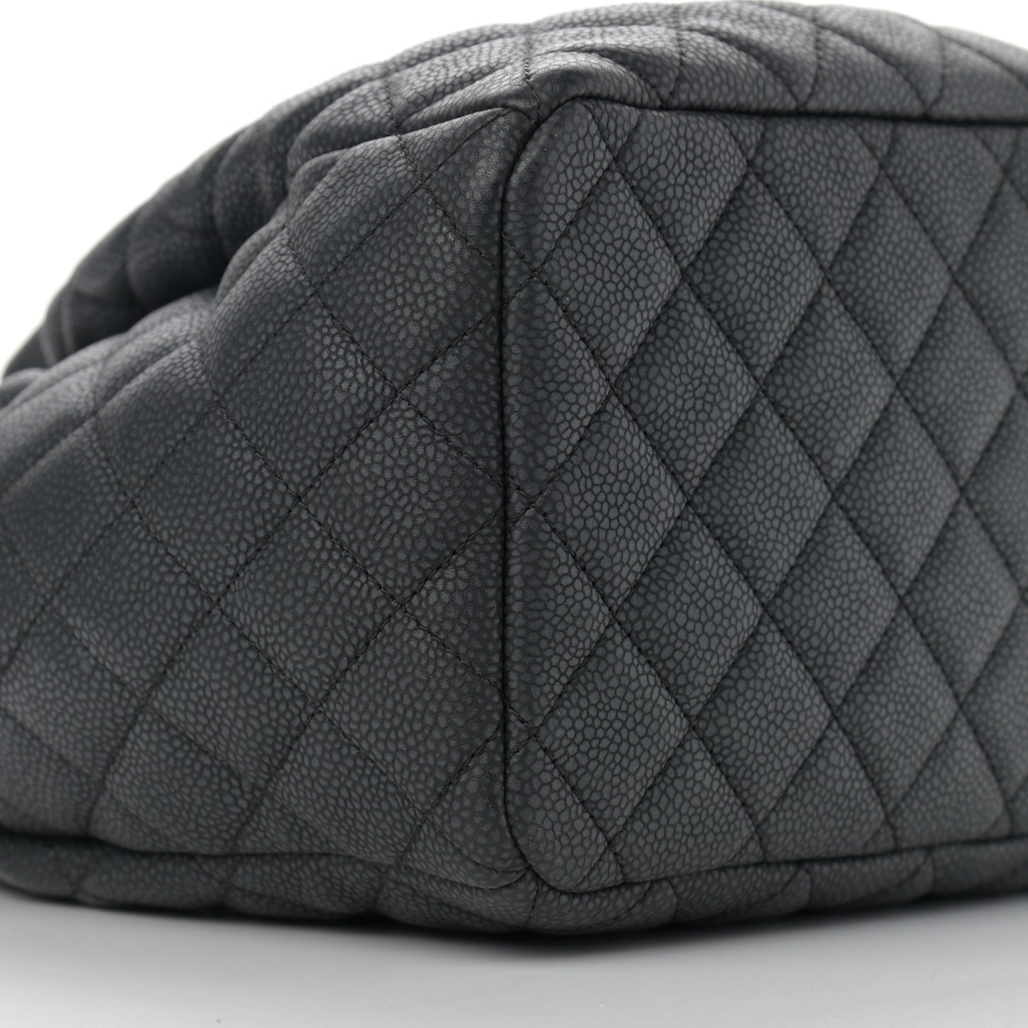 Caviar Flat Quilted CC Chain Bucket Drawstring Bag Black