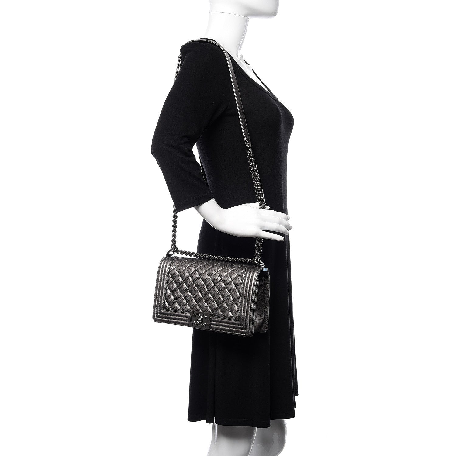 Chanel Metallic Lambskin Perforated Medium Boy Flap Dark Silver 2 of 12