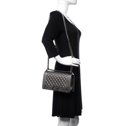 Chanel Metallic Lambskin Perforated Medium Boy Flap Dark Silver 2 of 12