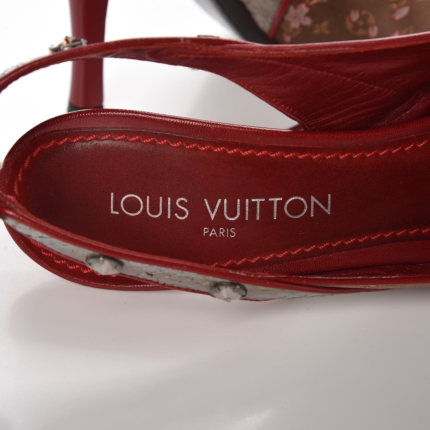 Louis Vuitton Satin Monogram Cherry Blossom Slingback Pumps 40 Red 8 of 14