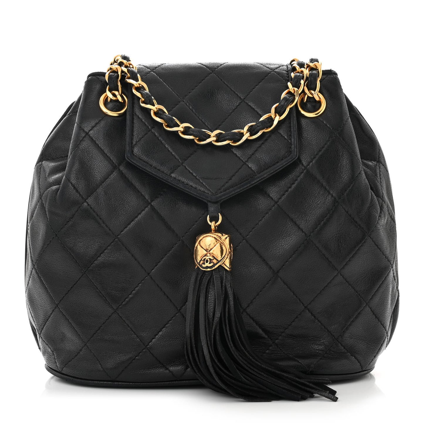 Lambskin CC Tassel Shoulder Bag Black