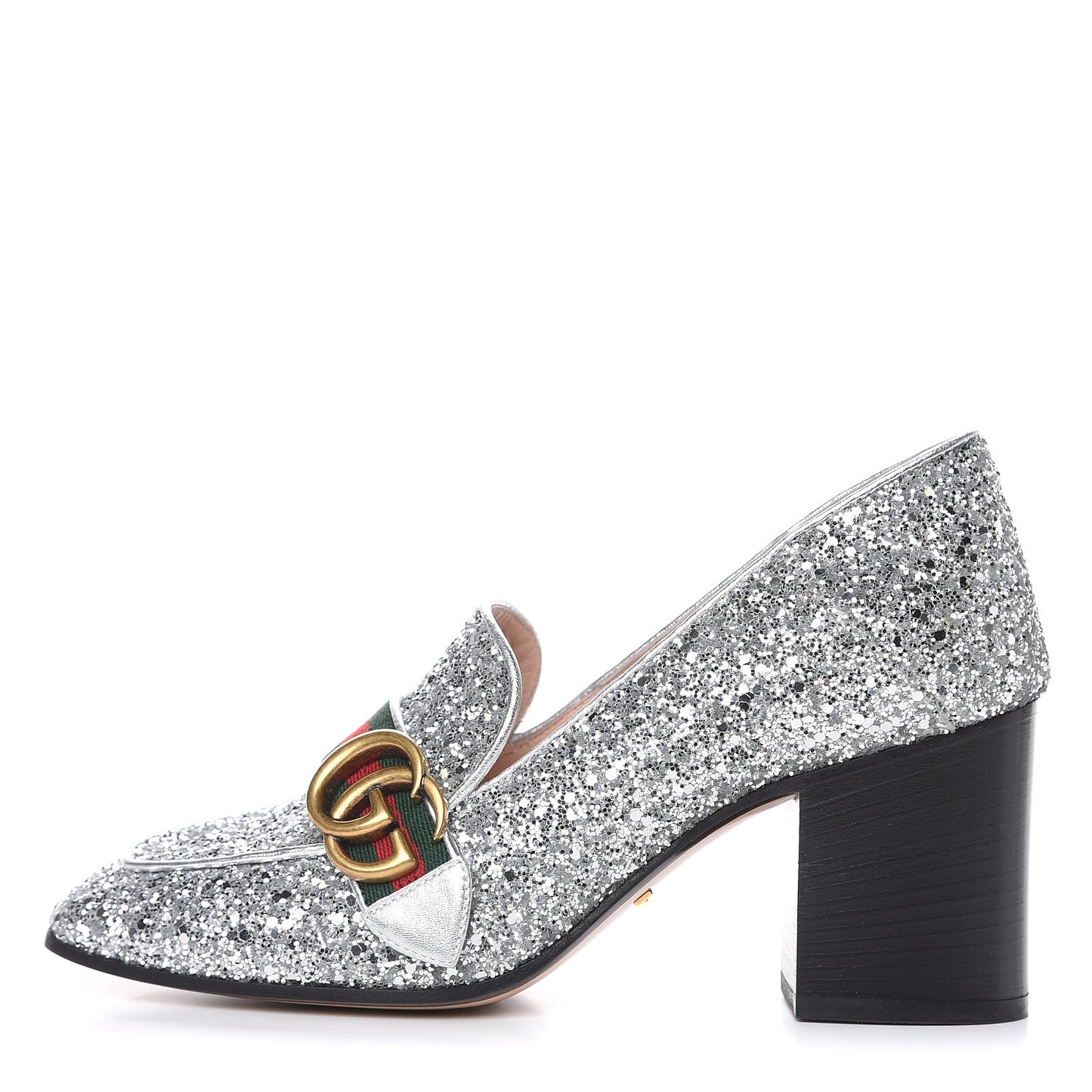 Glitter Nappa Web Peyton 75mm Loafer Pumps 38 Argento