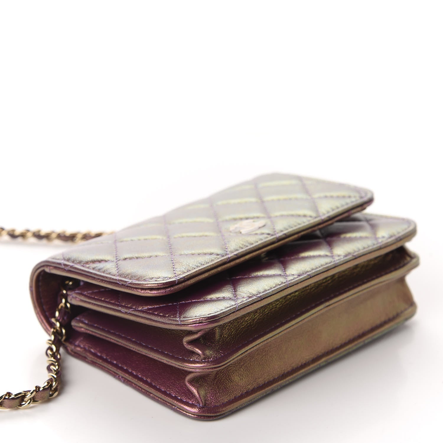 Chanel Iridescent Lambskin Quilted Mini Wallet On Chain WOC Purple 3 of 9