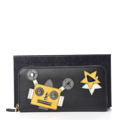 Prada Saffiano Robot Continental Zip Around Wallet Black 7 of 7