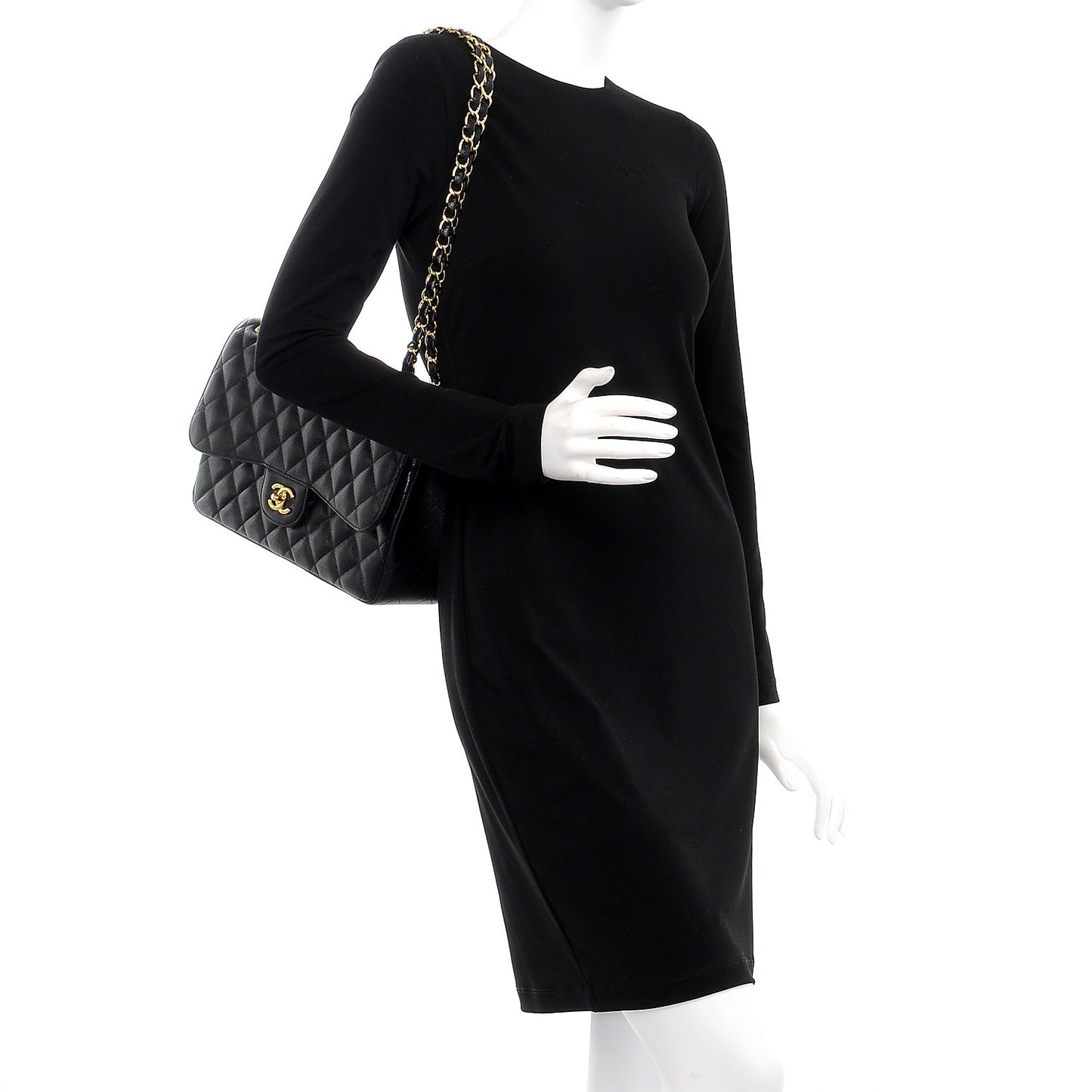 Caviar Quilted Jumbo Double Flap Black