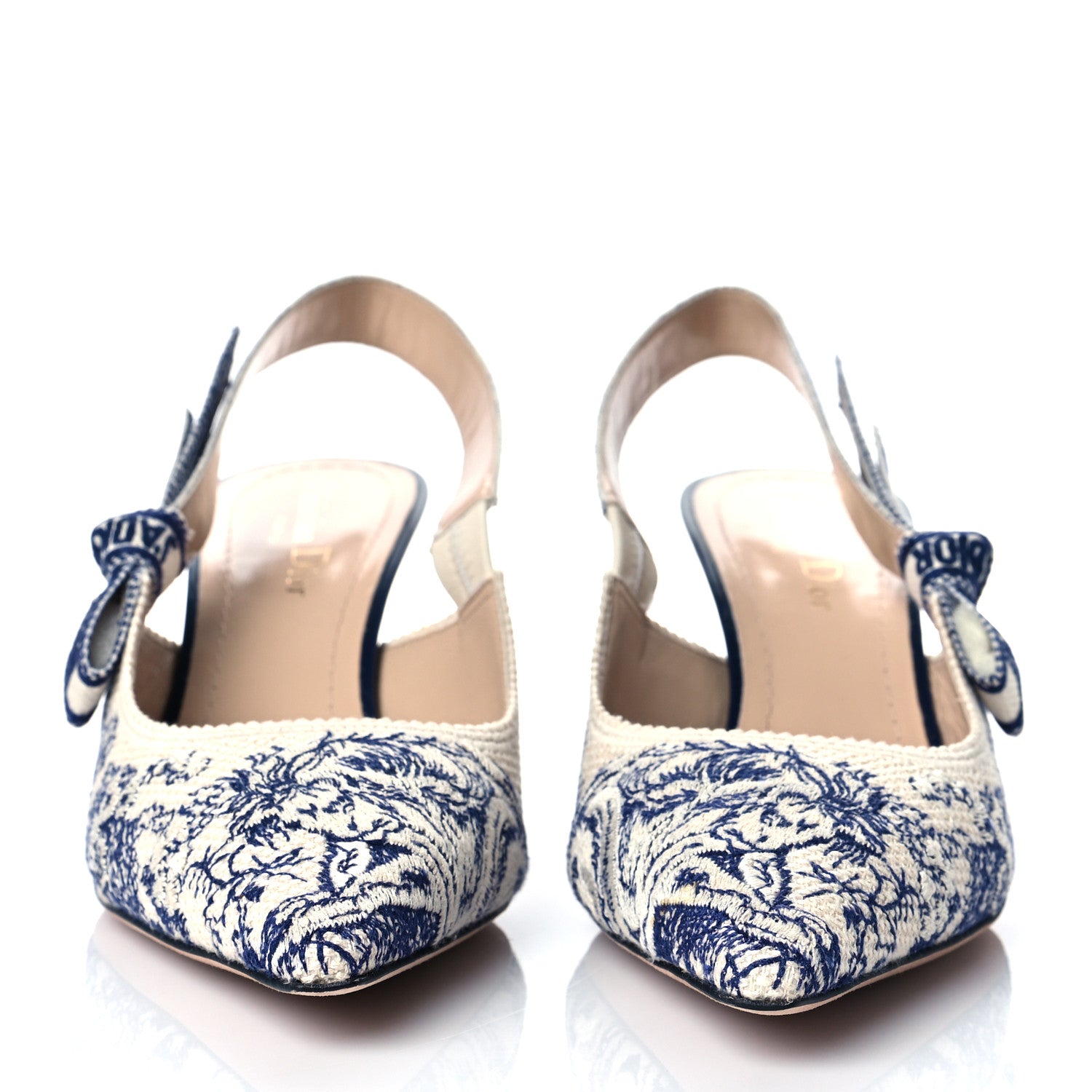 Christian Dior Toile de Jouy Ribbon Embroidered J'Adior Slingback 65mm Pumps 39 Blue Off White 2 of 10