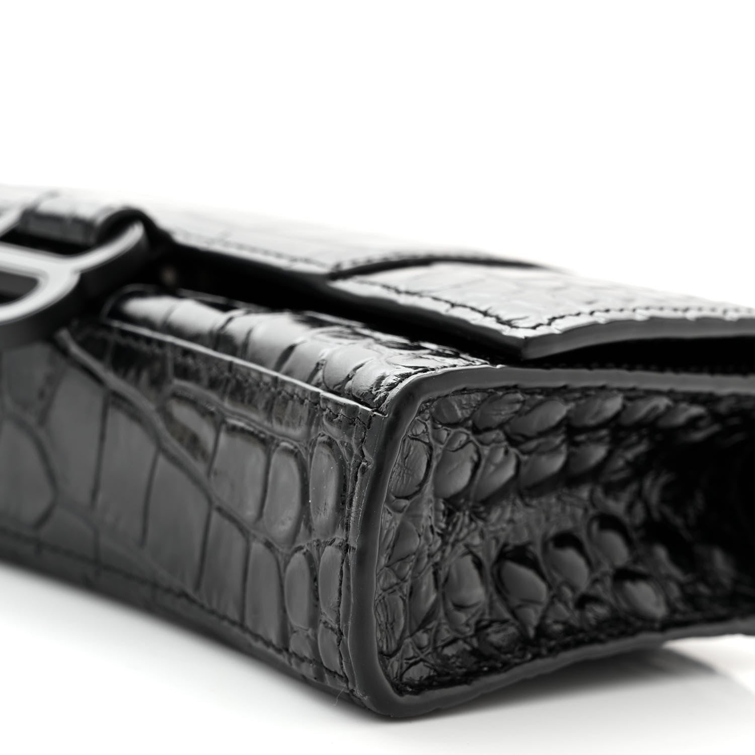 Balenciaga Shiny Calfskin Monochrome Crocodile Embossed Hourglass Chain Bag Black 9 of 9