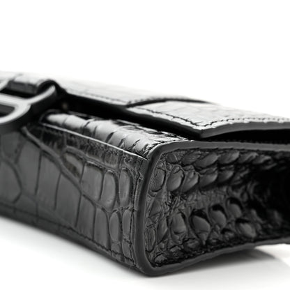 Balenciaga Shiny Calfskin Monochrome Crocodile Embossed Hourglass Chain Bag Black 9 of 9