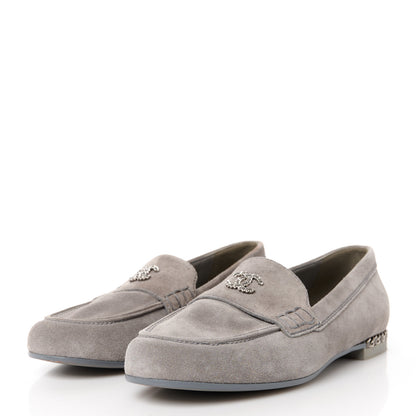 Chanel Suede Calfskin CC Chain Mocassin Loafers 40 Grey 3 of 10