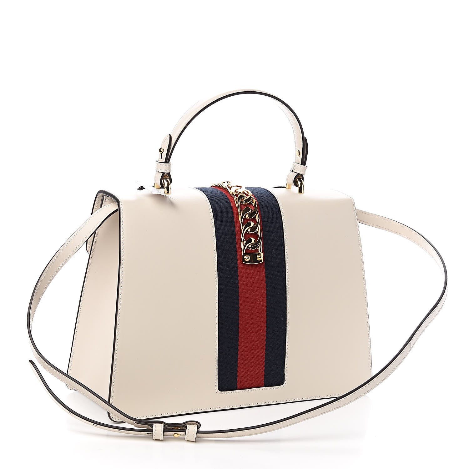 Gucci Calfskin Embroidered Medium Sylvie Top Handle Bag White 3 of 10