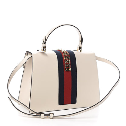 Gucci Calfskin Embroidered Medium Sylvie Top Handle Bag White 3 of 10