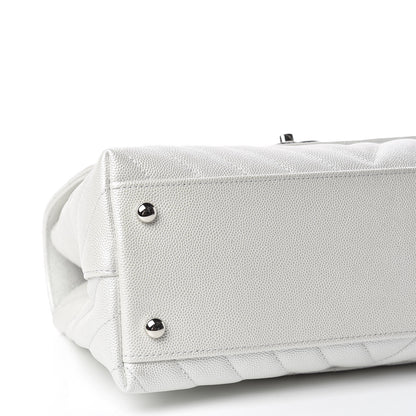 Chanel Iridescent Caviar Chevron Quilted Small Coco Handle Flap White 6 of 11