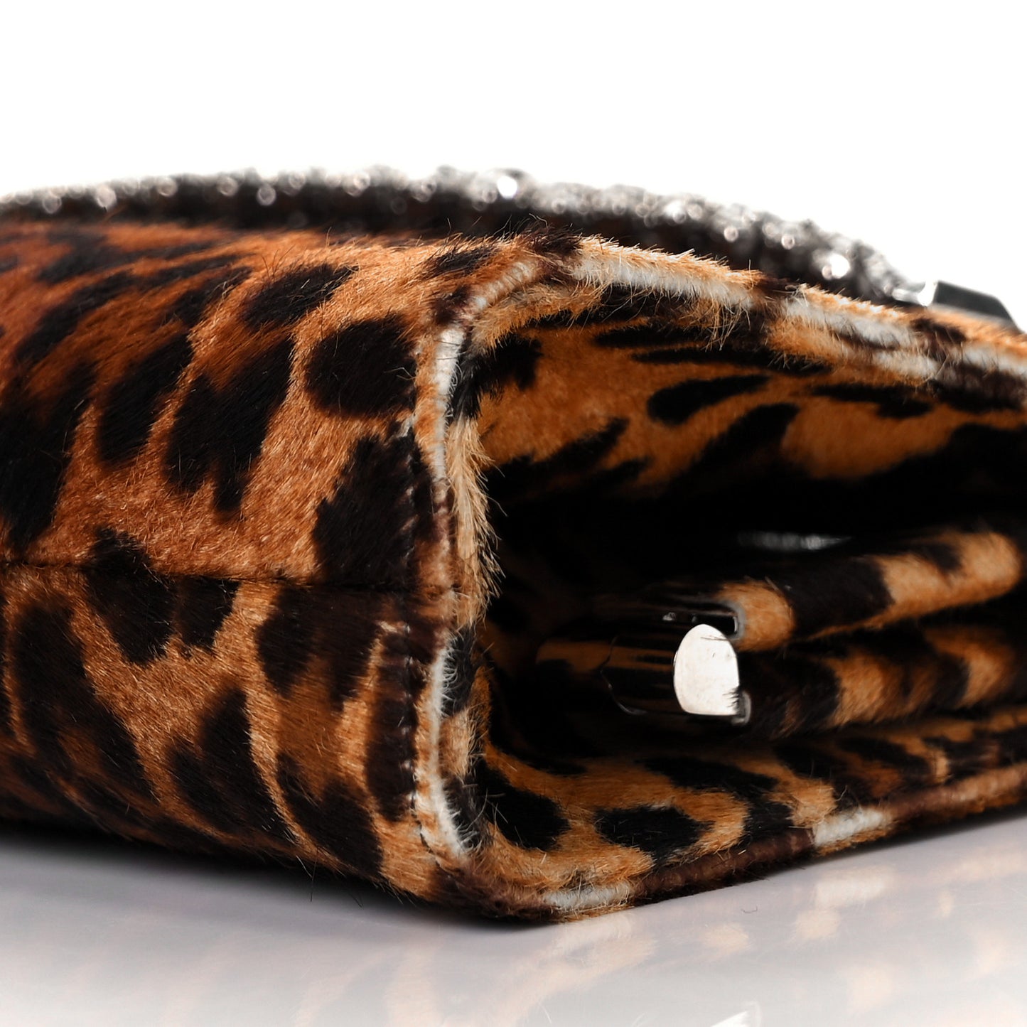 Pony Hair Crystal Venus Clutch Leopard