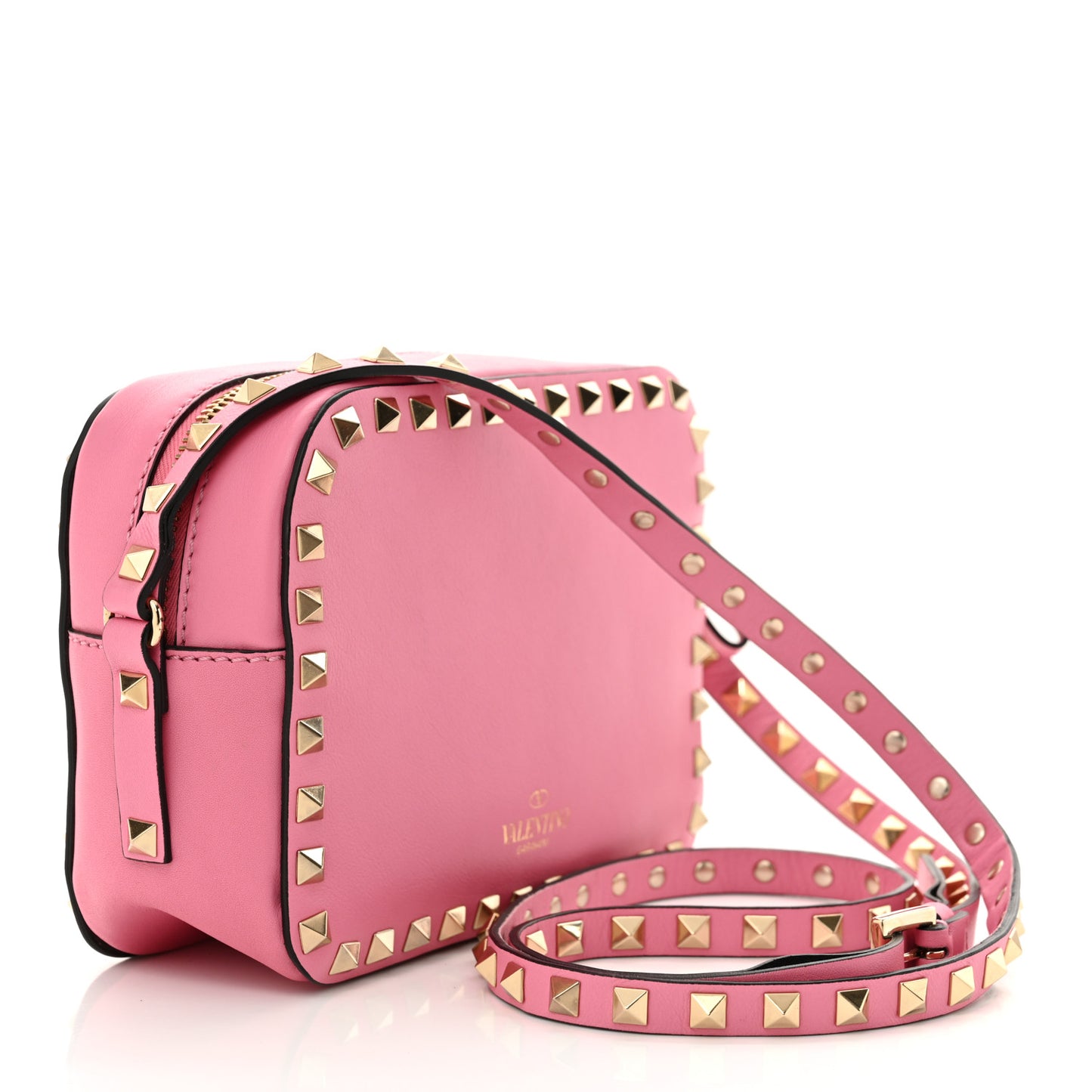 Calfskin Rockstud Camera Crossbody Bag Pink