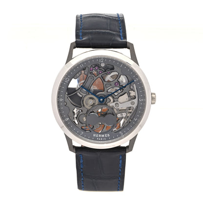 Hermes Platinum Titanium Alligator 39.5mm Slim d'Hermes Squelette Lune Automatic Watch Graphite 1 of 5