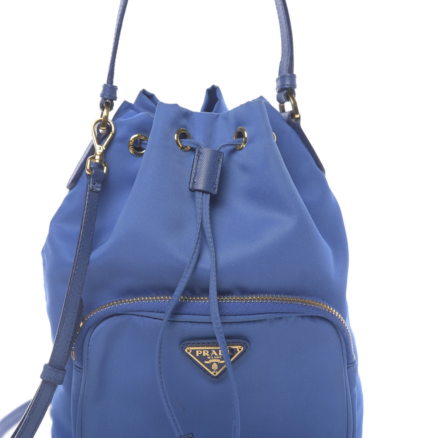 Tessuto Nylon Saffiano Mini Bucket Crossbody Bag Azzurro