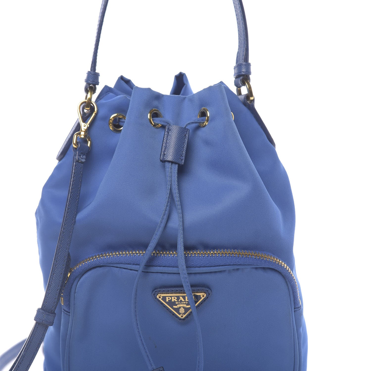 Prada Tessuto Nylon Saffiano Mini Bucket Crossbody Bag Azzurro 8 of 11