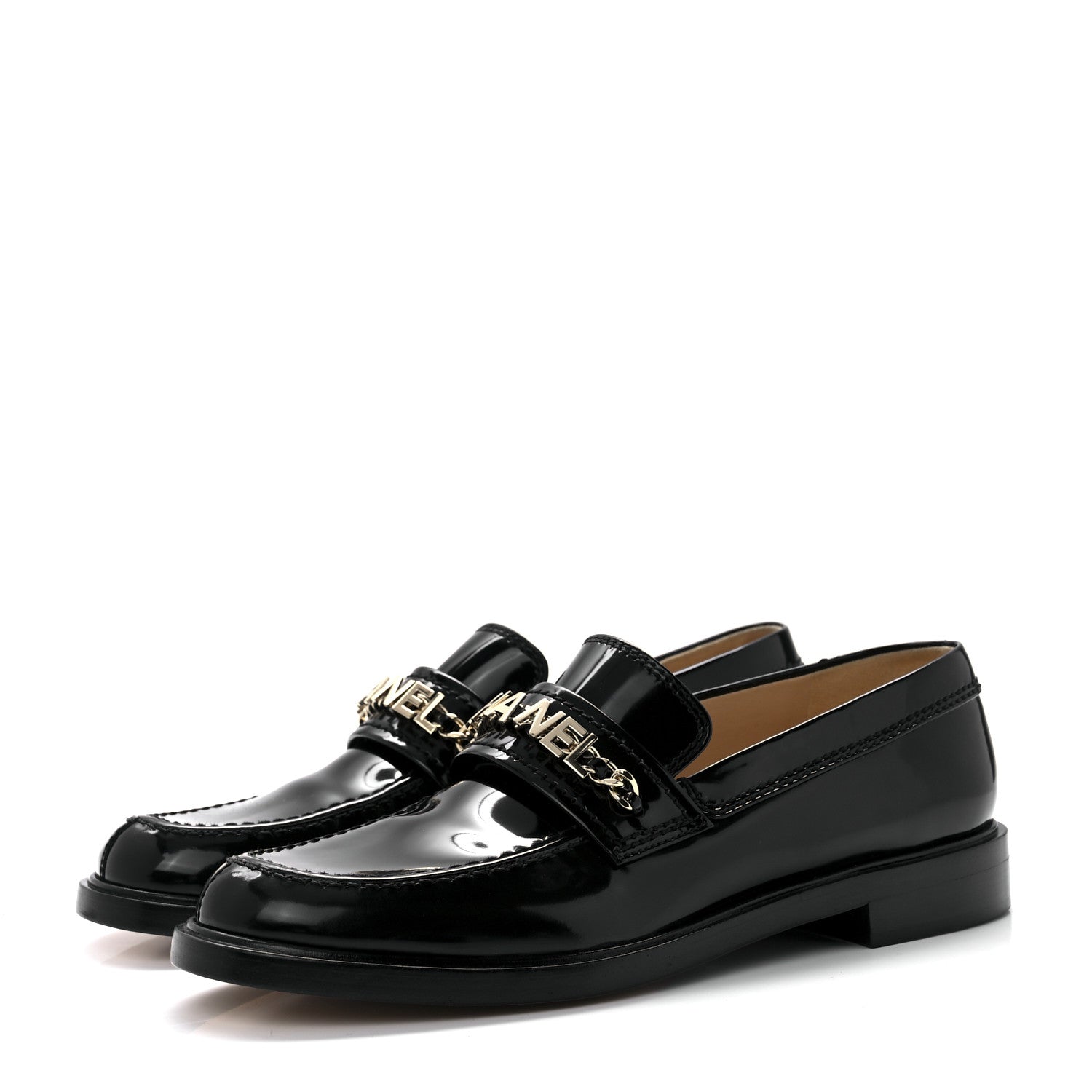 Chanel Shiny Calfskin Logo Loafers 40 Black 3 of 8