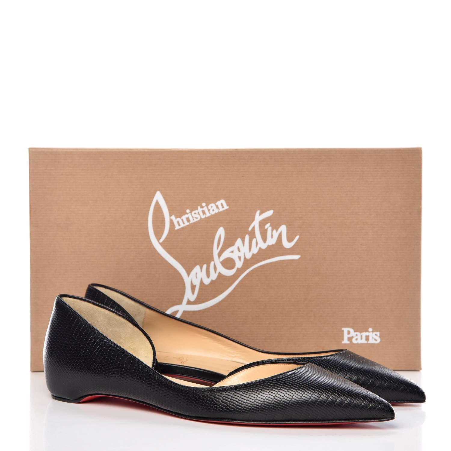 Christian Louboutin Calfskin Lizard Embossed Iriza Flats 39.5 Black 8 of 8