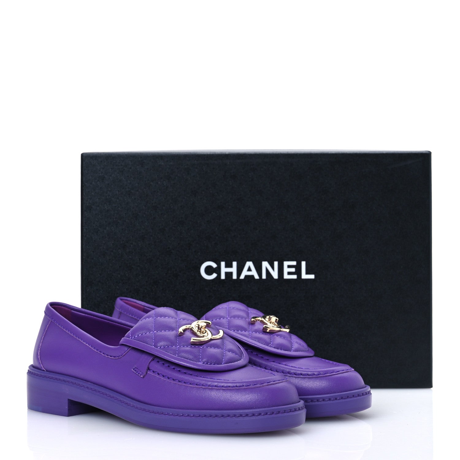 Chanel Lambskin Quilted CC Turnlock Loafers 37 Purple 1662771