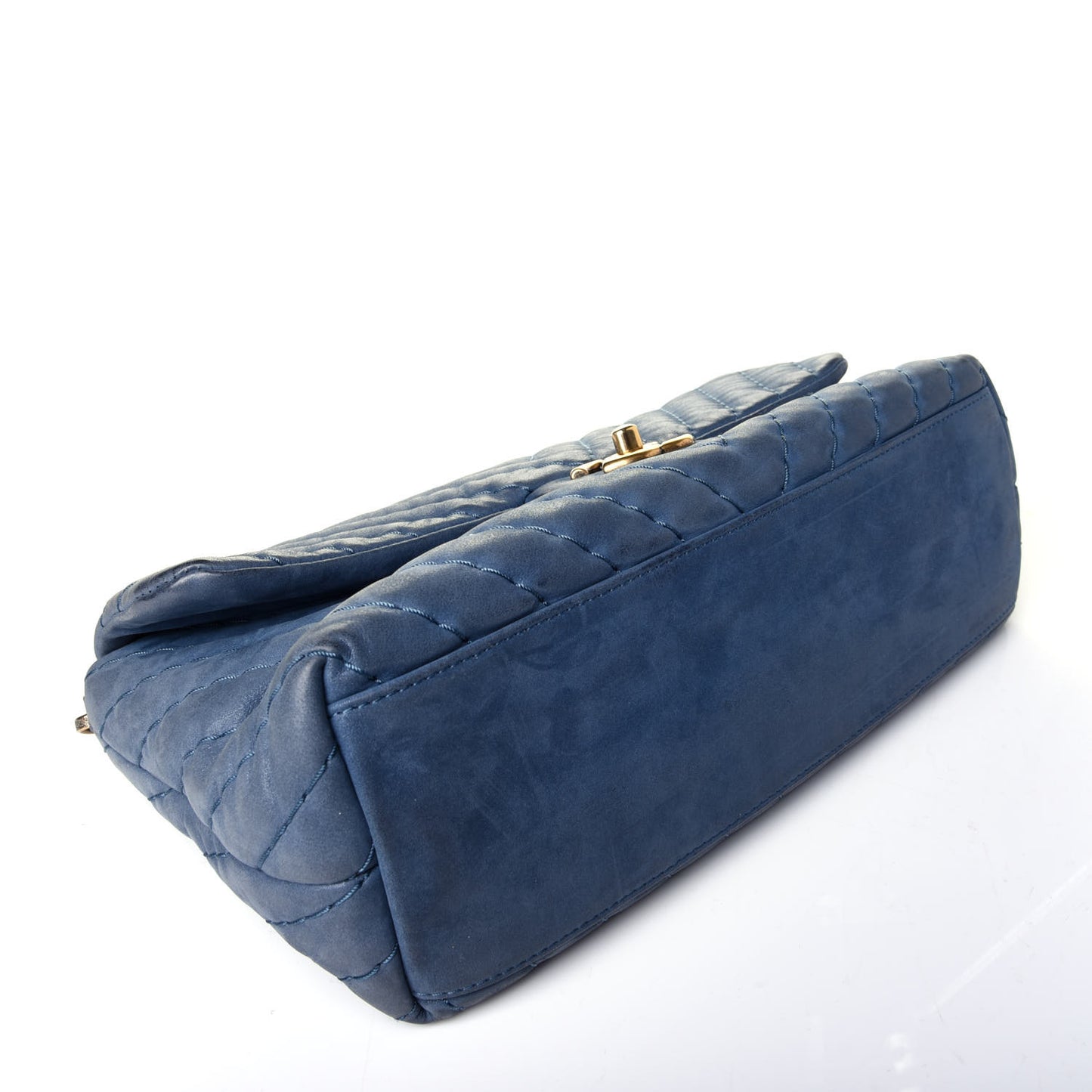 Iridescent Calfskin Surpique Chevron Jumbo Flap Blue